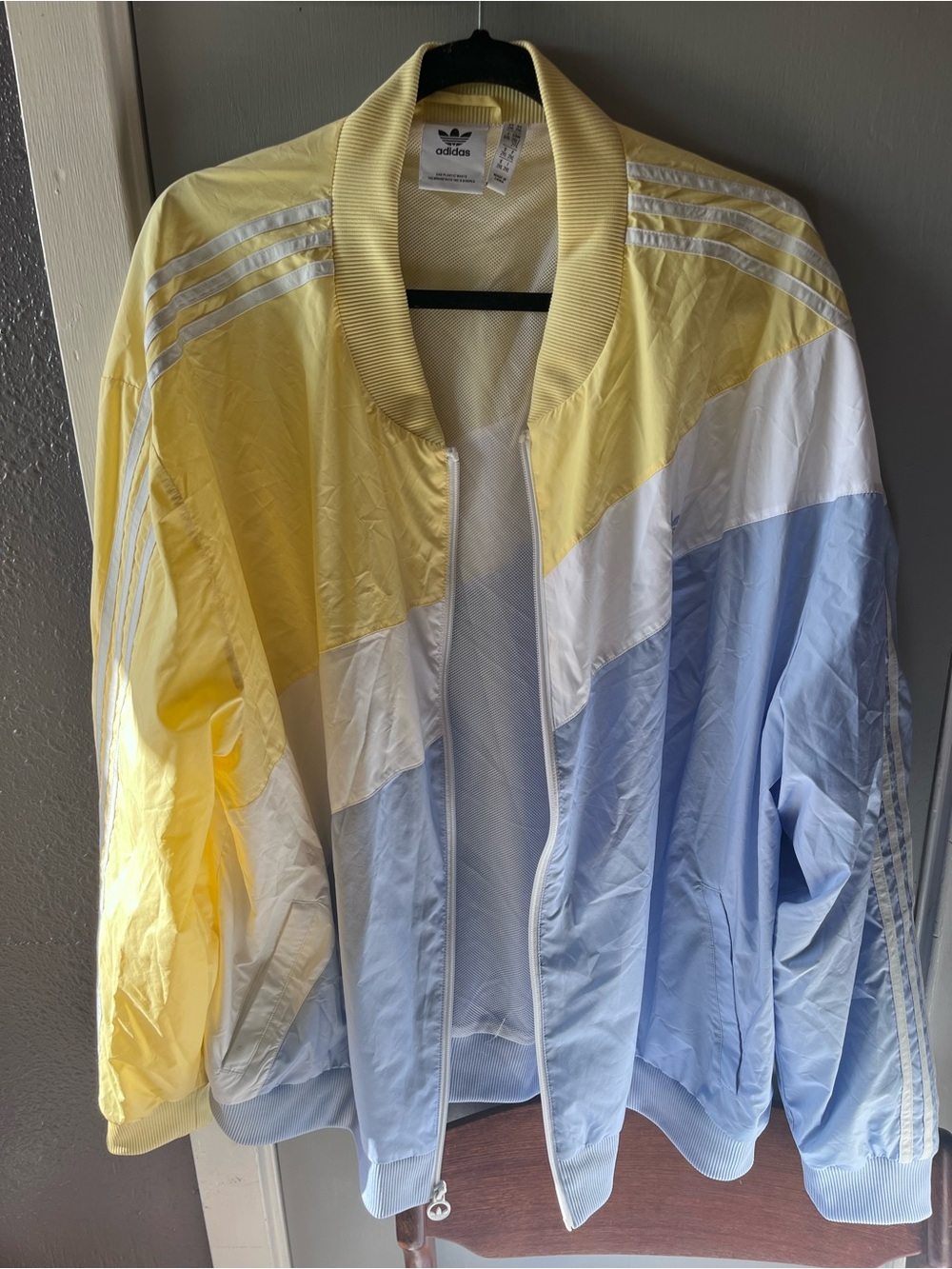 adidas Pastel Colorblock Bomber Jacket - Yellow, White & Light Blue